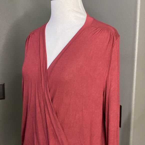 Nordstrom LUSH Ballet Tie Front Bell Sleeve Surplice Blouse Ruby Wine Women - Picture 3 of 10
